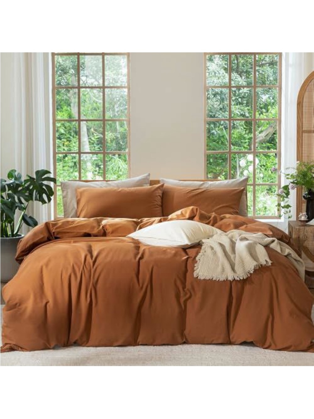 NEW MooMee Bedding Duvet Cover Set 100% Washed Cotton Linen Like (Queen, rust)